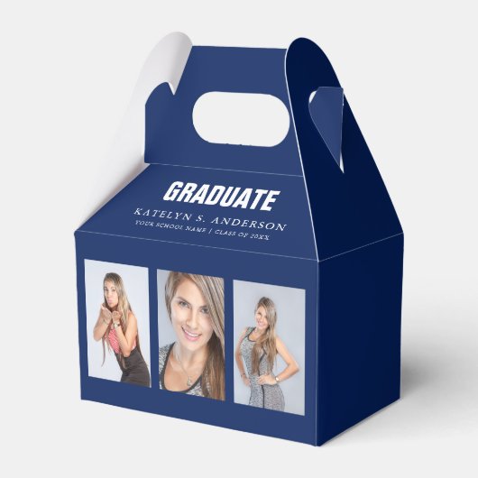 Afstuderen Foto Collage Blue Custom Favor Box Bedankdoosjes (Achterkant)