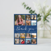 Afstuderen Foto Collage Blue Hartelijk dank Briefk Aankondigingskaart (Staand voorkant)