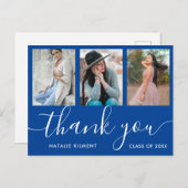 Afstuderen Foto Collage Blue Hartelijk dank Briefk Aankondigingskaart (Voorkant / Achterkant)