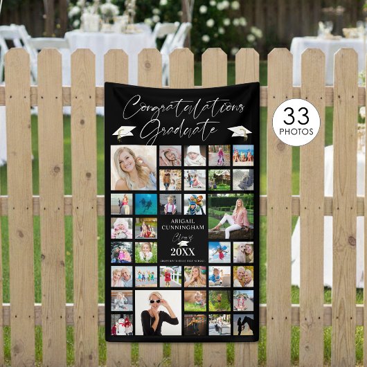 Afstuderen Foto Collage Chic Script Black Spandoek