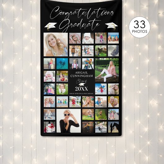 Afstuderen Foto Collage Chic Script Black Spandoek