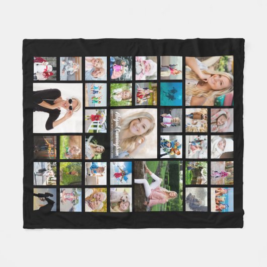 Afstuderen Foto Collage Chic Script Name Black Fleece Deken (Voorkant (Horizontaal))