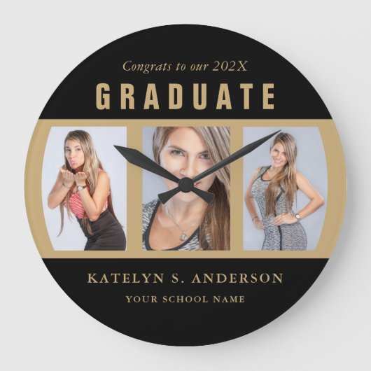 Afstuderen Foto Collage Gefeliciteerd Black en Grote Klok (Voorkant)