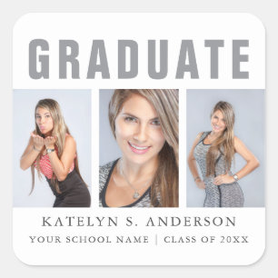 Afstuderen Foto Collage Gefeliciteerd White Vierkante Sticker
