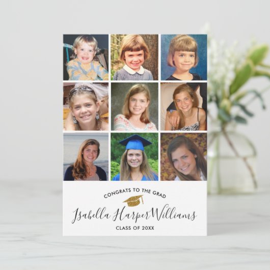 Afstuderen Foto Collage Gold Glitter Afstudeerder  Kaart (Staand voorkant)
