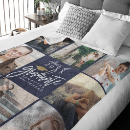 Afstuderen Foto Collage Gold Glitter Pet Navy Blue Fleece Deken