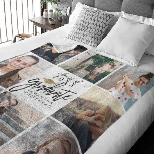 Afstuderen Foto Collage Gold Glitter Pet White Fleece Deken