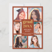 Afstuderen Foto Collage Gold White Script Oranje Aankondiging (Voorkant)