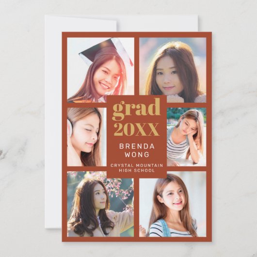 Afstuderen Foto Collage Gold White Script Oranje Aankondiging (Voorkant)