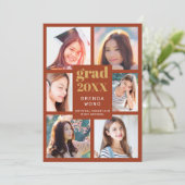 Afstuderen Foto Collage Gold White Script Oranje Aankondiging (Staand voorkant)