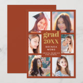 Afstuderen Foto Collage Gold White Script Oranje Aankondiging (Voorkant / Achterkant)