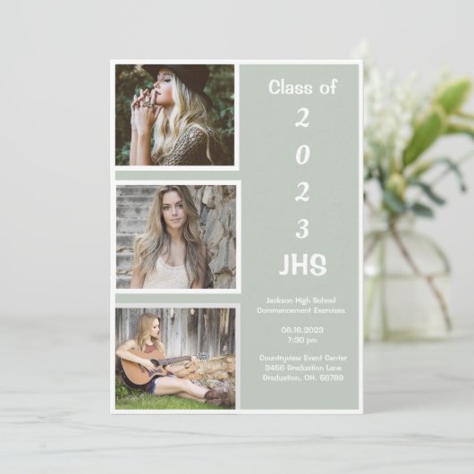 Afstuderen Foto Collage Green Name Afstuderen Aankondiging (Staand voorkant)