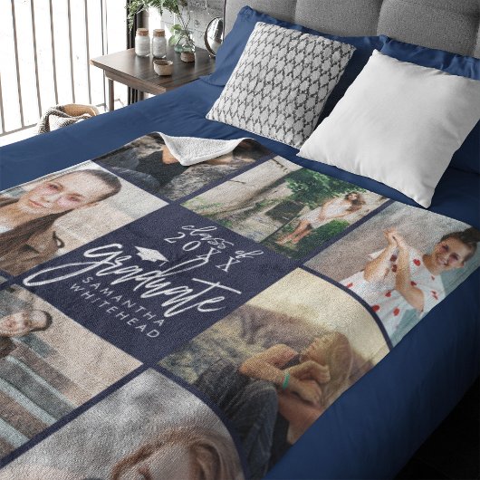 Afstuderen Foto Collage Navy Blue Fleece Deken