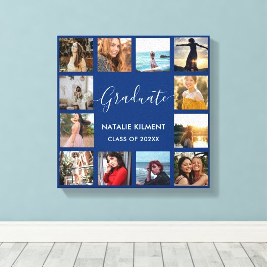Afstuderen Foto Collage Navy Blue & Gold Afstudere Canvas Afdruk (Insitu (Houten vloer))