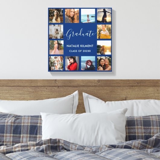 Afstuderen Foto Collage Navy Blue & Gold Afstudere Canvas Afdruk (Insitu (Slaapkamer))