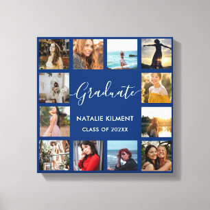 Afstuderen Foto Collage Navy Blue & Gold Afstudere Canvas Afdruk
