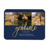 Afstuderen Foto Collage Navy Gold-aankondiging Magneet (Horizontaal)
