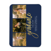 Afstuderen Foto Collage Navy Gold-aankondiging Magneet (Verticaal)