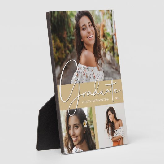 Afstuderen Foto collage op Light Gold Plaque Fotoplaat (Zijkant)