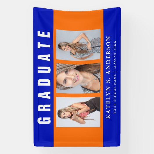 Afstuderen Foto Collage Oranje en blauw Spandoek (Verticaal)