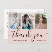 Afstuderen Foto Collage Roze Hartelijk dank Briefk Aankondigingskaart (Voorkant / Achterkant)