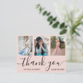 Afstuderen Foto Collage Roze Hartelijk dank Briefk Aankondigingskaart (Staand voorkant)