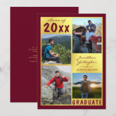 Afstuderen Foto Collage Script Name Maroon Gold Aankondiging (Voorkant / Achterkant)