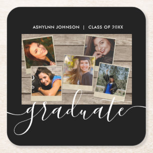 Afstuderen foto collage zwart — congraties op ma kartonnen onderzetters