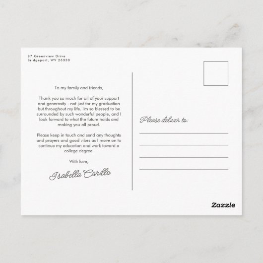 Afstuderen foto dank je wel briefkaart (Achterkant)