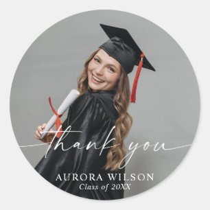 Afstuderen foto dank u gunst ronde sticker