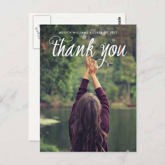Afstuderen foto Dank u in de moderne kalligrafie Briefkaart (Voorkant / Achterkant)