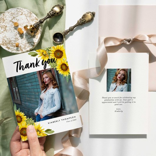 Afstuderen Foto Dank u Zonnebloem Script Bedankkaart