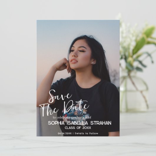 Afstuderen foto De datum opslaan Save The Date (Staand voorkant)