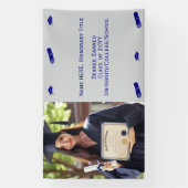 Afstuderen Foto, Diploma & Pet op Blauwe Sjabloon Spandoek (Verticaal)