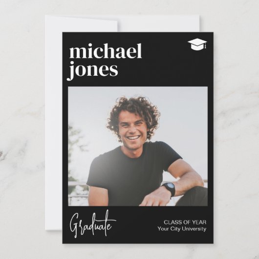 Afstuderen foto eenvoudig klassiek afstuderen aankondiging (Voorkant)