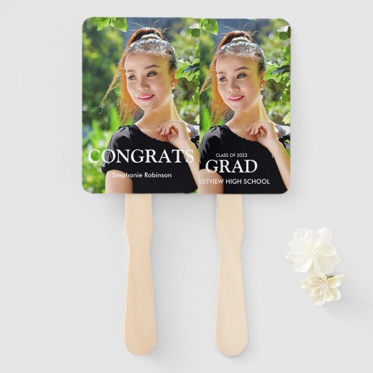 Afstuderen Foto Eenvoudig Modern Keepsake Handwaaier (Voorkant en achterkant)
