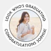 Afstuderen Foto Eenvoudig zwart-wit Afstuderen Ronde Sticker (Voorkant)