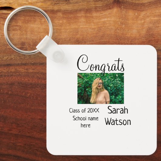 afstuderen Foto Eenvoudige Classic Add Class Jaar Sleutelhanger (Voorkant)