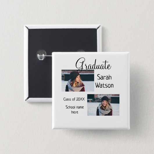 afstuderen Foto Eenvoudige Classic Add Class Jaar  Vierkante Button 5,1 Cm (Voorkant /achterkant)