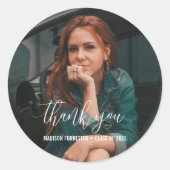 Afstuderen Foto | Elegant bedankscript Ronde Sticker (Voorkant)