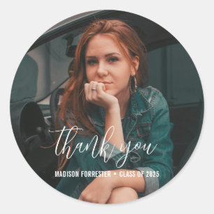 Afstuderen Foto   Elegant bedankscript Ronde Sticker