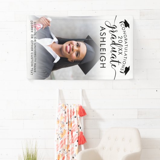 Afstuderen Foto Elegant Black Script Class Year Spandoek (Insitu)