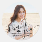 Afstuderen Foto & Elegant Black Script Hartelijk d Ronde Sticker (Voorkant)