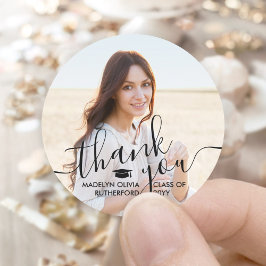 Afstuderen Foto & Elegant Black Script Hartelijk d Ronde Sticker