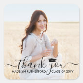 Afstuderen Foto & Elegant Black Script Hartelijk d Vierkante Sticker (Voorkant)