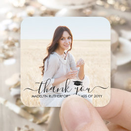 Afstuderen Foto & Elegant Black Script Hartelijk d Vierkante Sticker