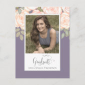 Afstuderen Foto Elegant minimalist Floral Paars Briefkaart (Voorkant)