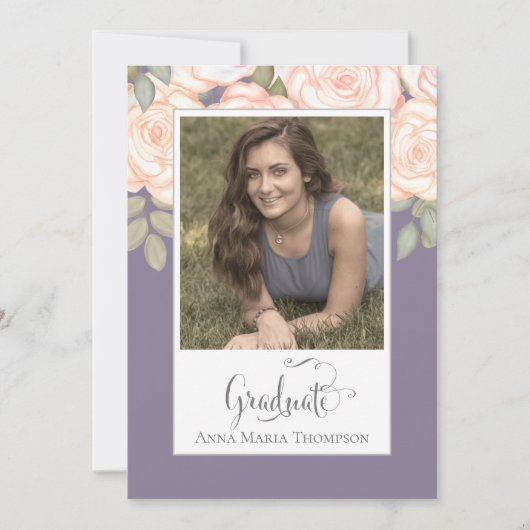 Afstuderen Foto Elegant Minimalist Script Paars Kaart (Voorkant)