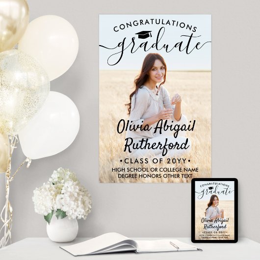 Afstuderen Foto Elegant Modern Black Calligrafie Poster