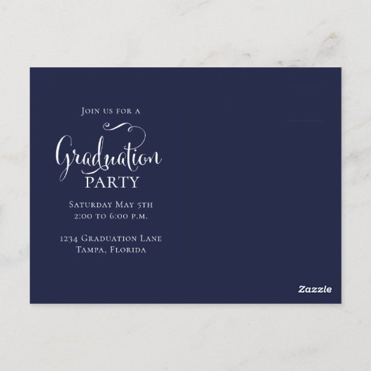 Afstuderen Foto Elegant Modern Floral Navy Blue Briefkaart (Achterkant)